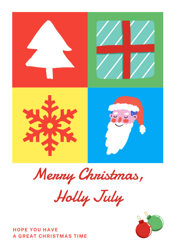 Merry Christmas in July Greeting Card Postcard A5 Vertical Design Template