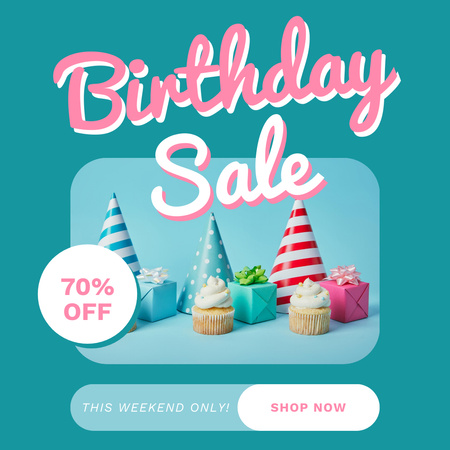 Birthday Sale Ad with Tasty Cupcakes Instagram Design Template