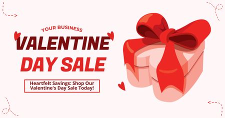 Heartfelt Valentine's Day Sale For Gift With Bow Facebook AD Design Template