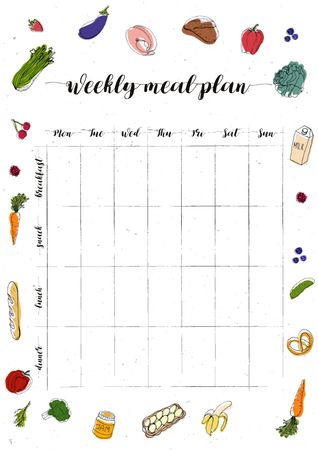 Weekly Meal Plan with Food illustrations Schedule Planner Design Template