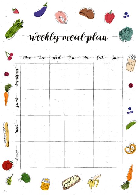 Plantilla de diseño de Weekly Meal Plan with Food illustrations Schedule Planner 