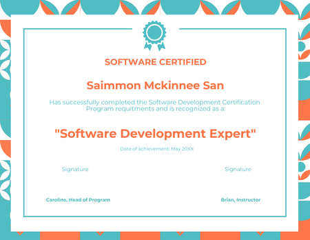 Prêmio para Especialista em Desenvolvimento de Software Certificate Modelo de Design