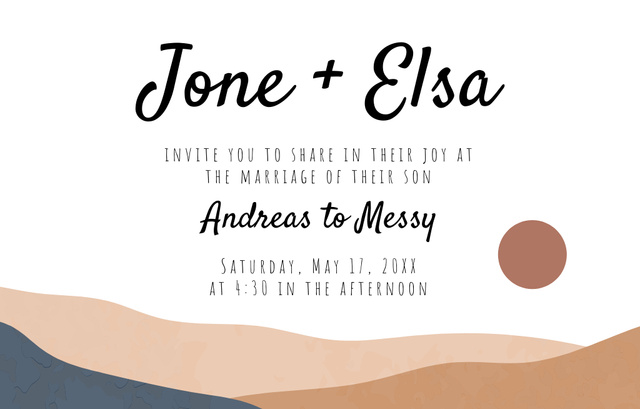 Minimalist Announcement of Wedding with Abstract Landscape Invitation 4.6x7.2in Horizontal Design Template