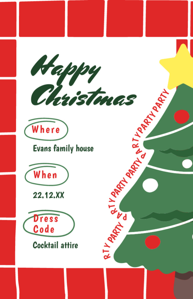 Pompous Christmas Party Announcement With Decorated Tree Invitation 5.5x8.5in Design Template