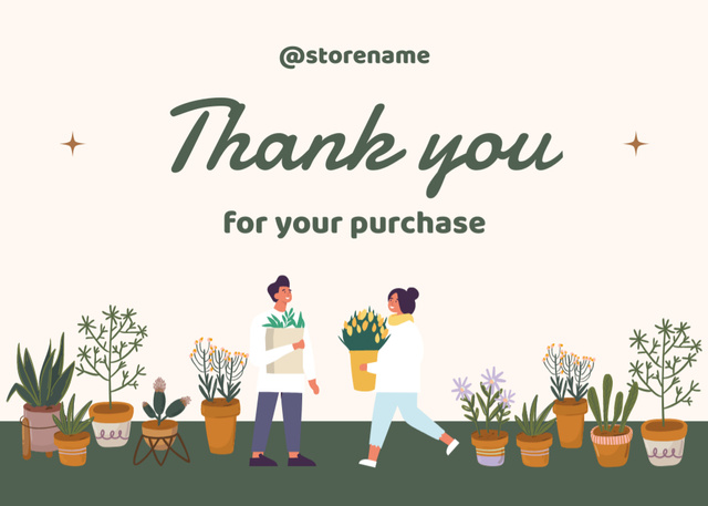 Template di design Thank You Message with Various Green Houseplants in Pots Postcard 5x7in