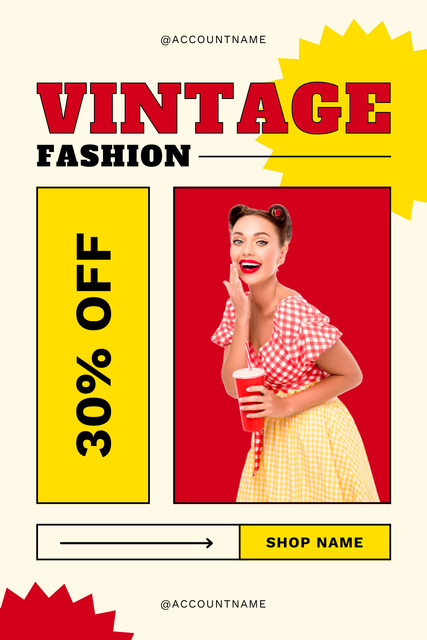 Designvorlage Vintage fashion sale red and yellow für Pinterest