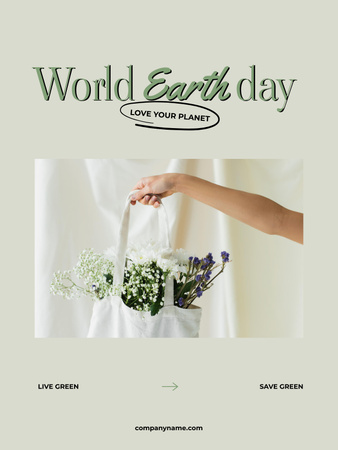 Template di design Annuncio della Giornata Mondiale della Terra con cesto di fiori Poster US