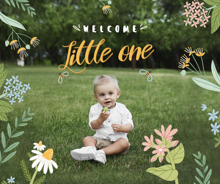 Cute Little Infant sitting on Grass Facebook Design Template