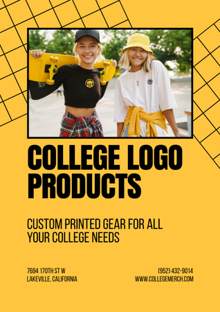 Selling Branded College Apparel with Cute College Girls with Skate Poster A3 Tasarım Şablonu