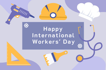 Global Labor Day Festivity With Tools Postcard 4x6in Design Template