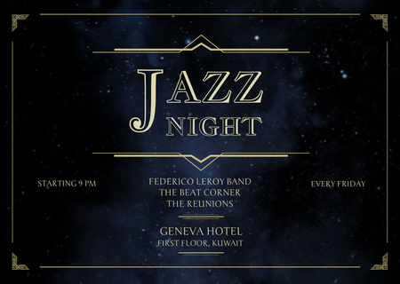 Jazz Night -ilmoitus Night Sky -sovelluksella Flyer A6 Horizontal Design Template