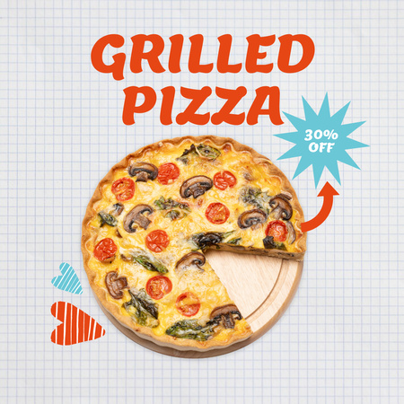 Designvorlage leckere grillpizza mit pilzen für Instagram