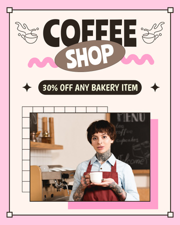 Knowledgeable Barista Offer Coffee And Discounts For Pastries Instagram Post Vertical Design Template