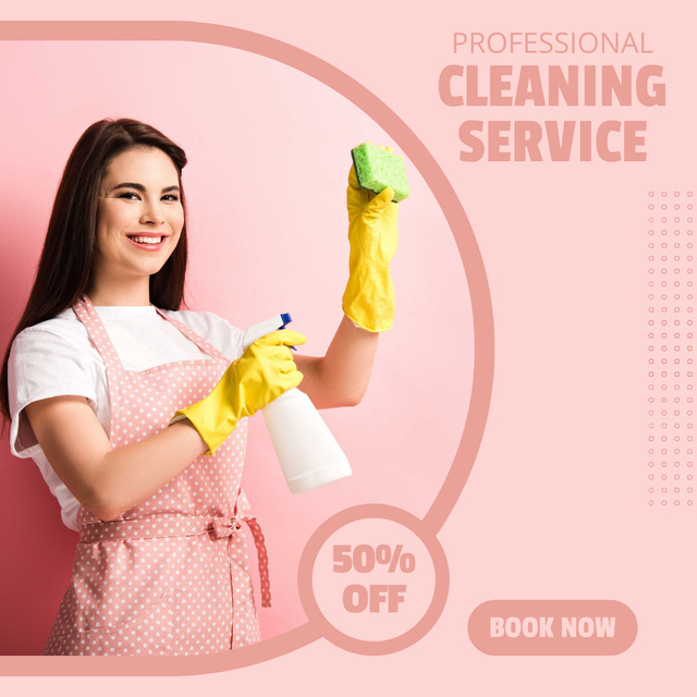 Top-Notch Cleaning Service At Discounted Rates In Pink Offer Instagram Design Template