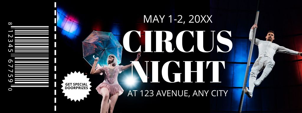 Ontwerpsjabloon van Ticket van Circus Night Show Announcement