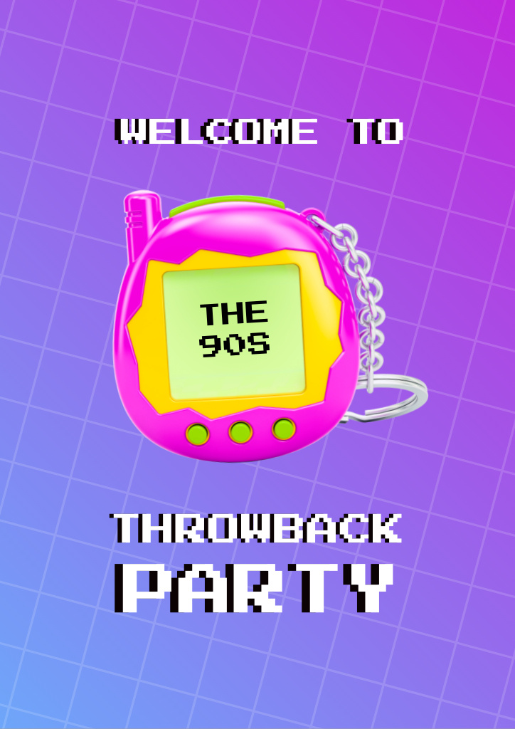 Party Announcement with Tamagotchi Toy Flyer A4 Design Template