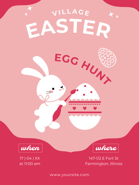 Plantilla de diseño de Easter Egg Hunt Announcement with Bunny Decorating Egg Poster US 
