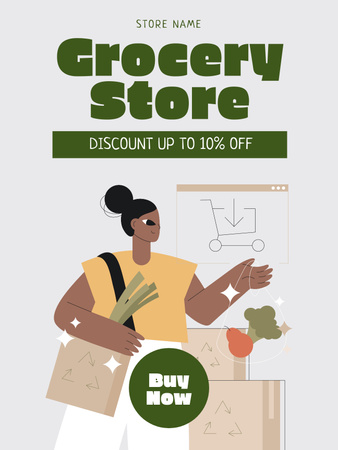 Grocery Online Shopping Sale Offer Poster USデザインテンプレート