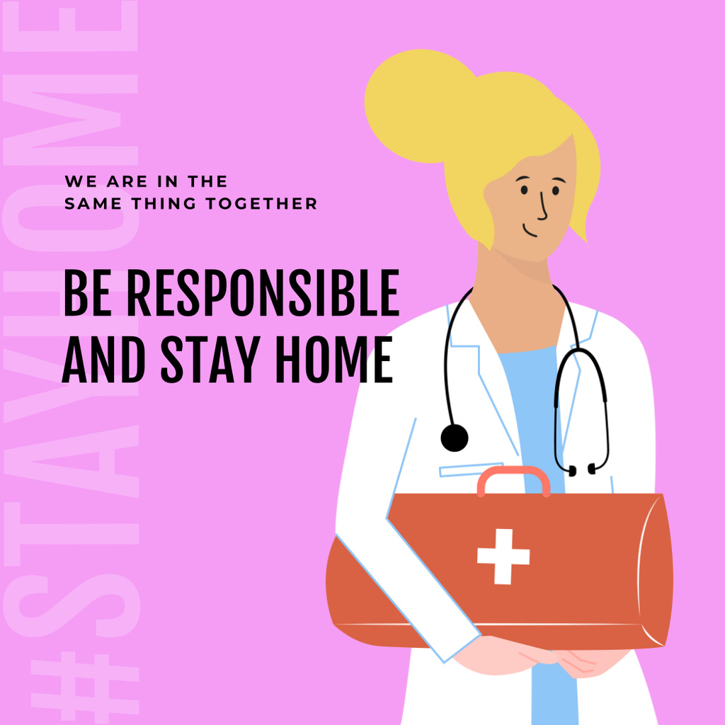 #Stayhome Coronavirus awareness with friendly Doctor Instagram Modelo de Design