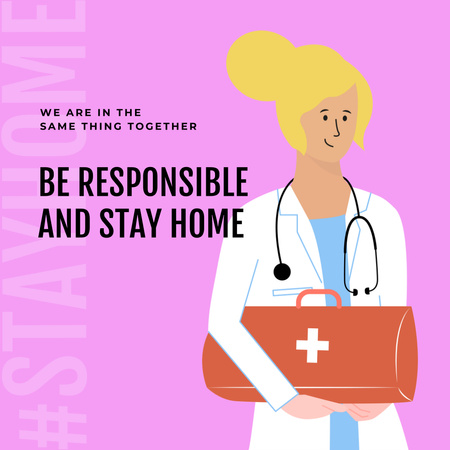 Ontwerpsjabloon van Instagram van #Stayhome Coronavirus awareness with friendly Doctor