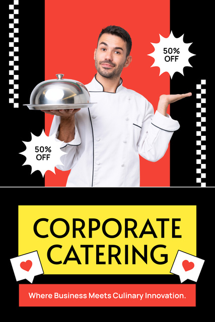 Plantilla de diseño de Services of Corporate Catering with Chef holding Plate Pinterest 