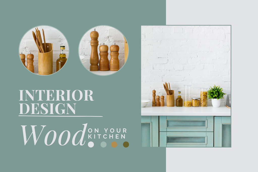 Interior Design with Wood on Kitchen Mood Board Πρότυπο σχεδίασης