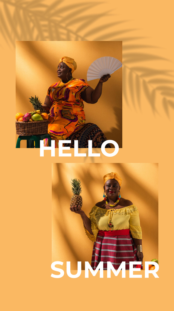 Designvorlage Attractive African American Woman with Fruits für Instagram Story