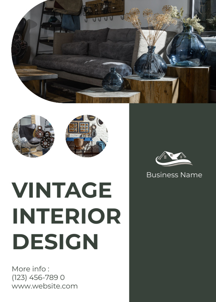 Vintage Interior Design Service Flayer tervezősablon