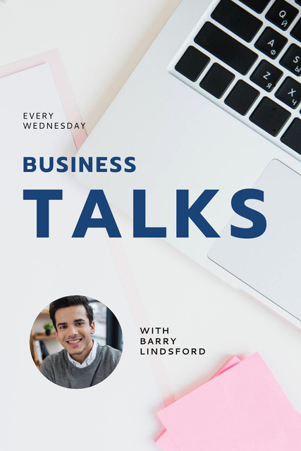 Business Talk Announcement with Confident Businessman Pinterest Design Template