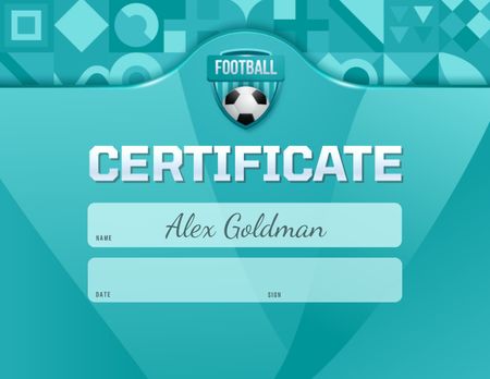 Plantilla de diseño de confirmación de logros deportivos con balón de fútbol Certificate 