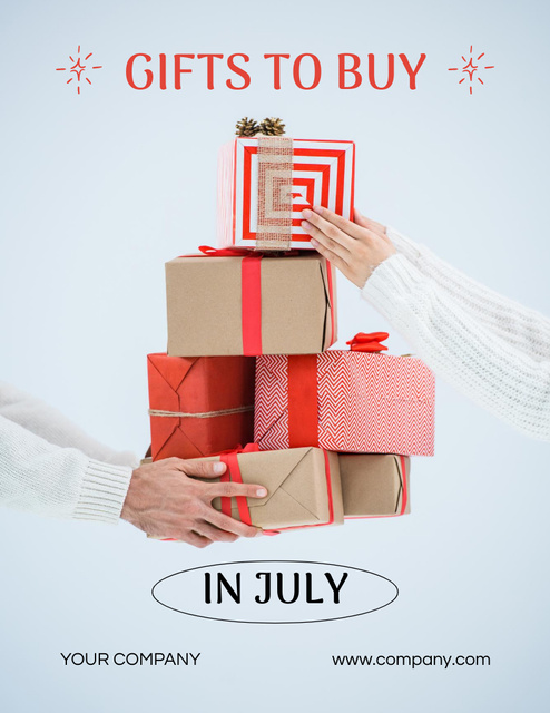Generous Gift Buying for Christmas in July Flyer 8.5x11in Design Template