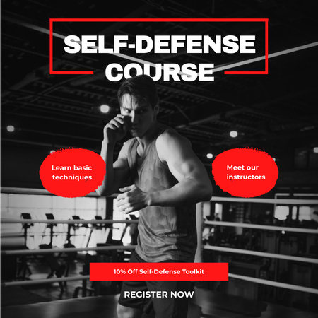 Plantilla de diseño de Descuento promocional en cursos de autodefensa Instagram AD 