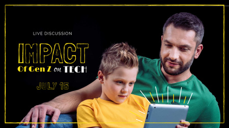 Technology Event Ad with Father and Son using tablet FB event cover tervezősablon