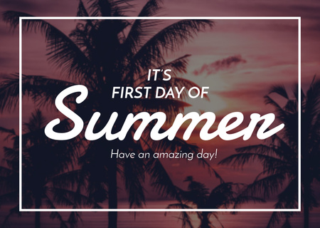 First day of Summer with Tropical Landscape Postcard Design Template