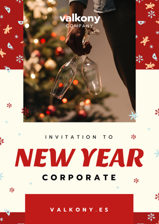Man with Champagne at New Year Corporate Party Flyer A6 Design Template