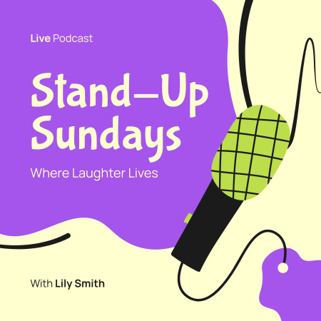 Анонс недільних стендап-шоу з мікрофоном Podcast Cover – шаблон для дизайну
