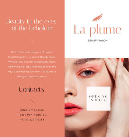 Designvorlage Beauty Salon Ad with Woman with bright Makeup für Brochure Din Large Bi-fold