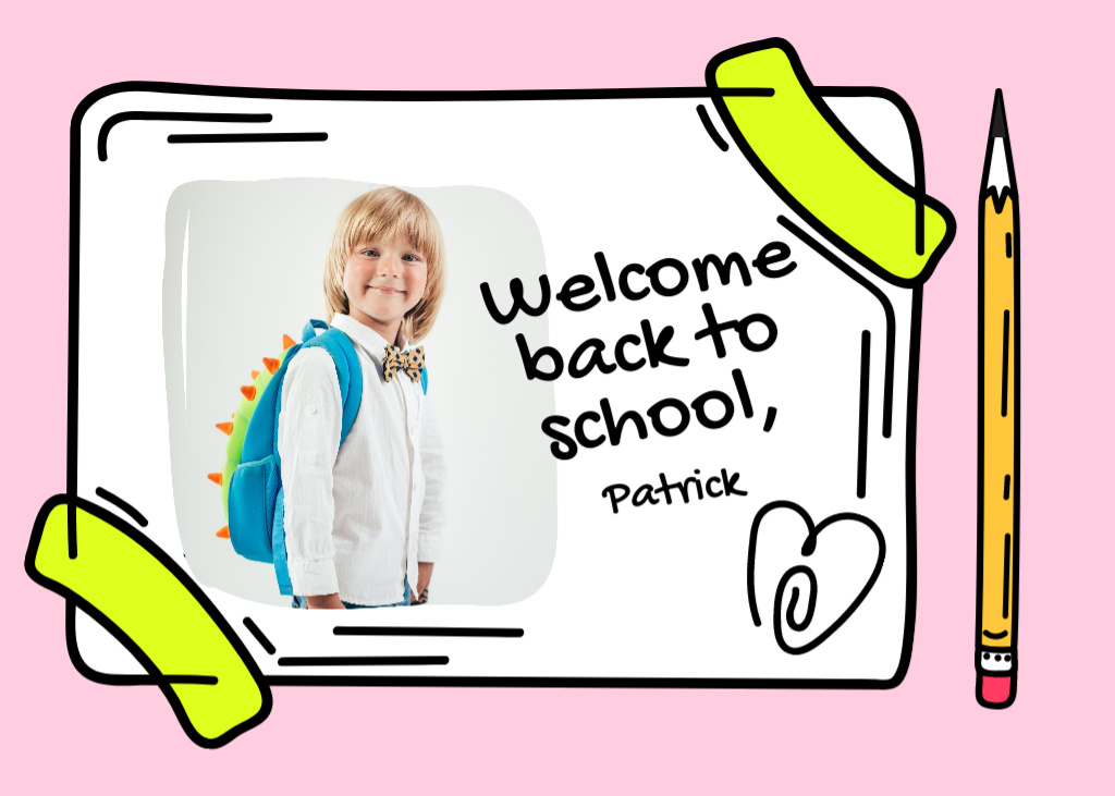 Ontwerpsjabloon van Postcard 5x7in van Lovely Back to School Greeting with Doodle Illustration