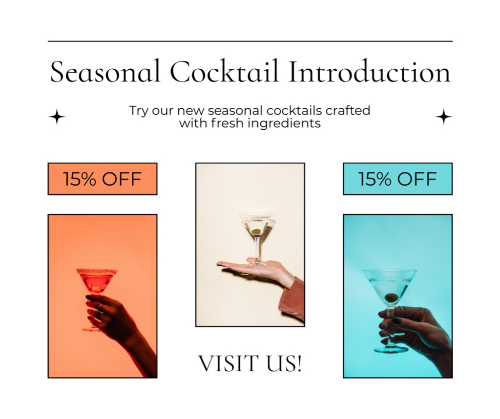 Plantilla de diseño de Introducing Seasonal Craft Cocktails at Discount Facebook 