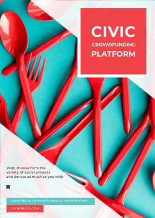 Modèle de visuel Crowdfunding Platform Red Plastic Tableware - Invitation