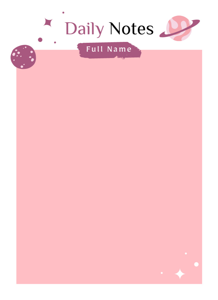 Daily Notes With Cosmic Illustration in Pink Notepad 4x5.5in Design Template