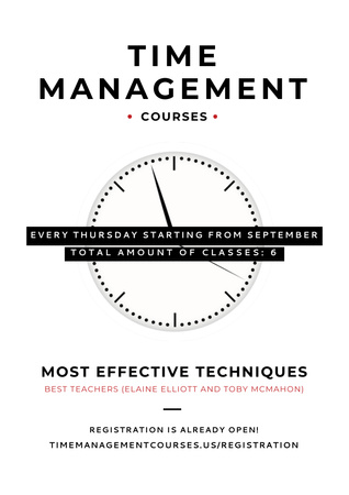 Designvorlage Time Management Courses Announcement für Poster A3