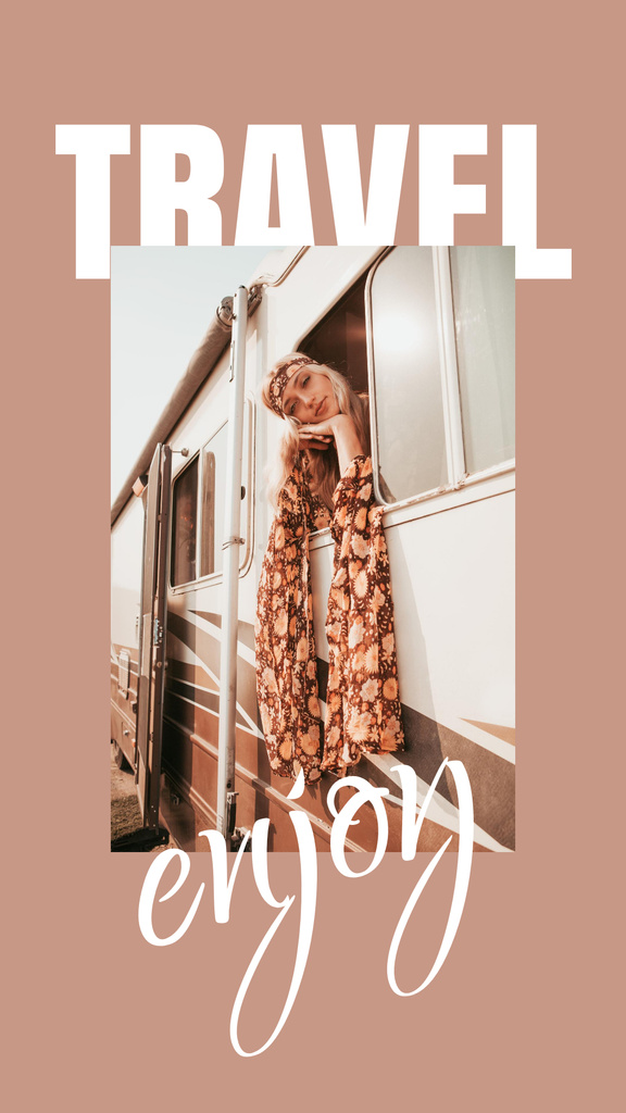 Travel Inspiration with Girl in Trailer Instagram Story Design Template