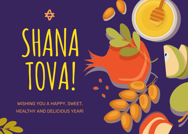 Rosh Hashanah Greeting Apples with Honey Card Design Template