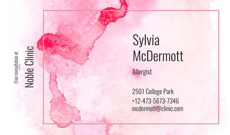 Ontwerpsjabloon van Business card van Doctor Contacts on Watercolor Paint Blots in Pink