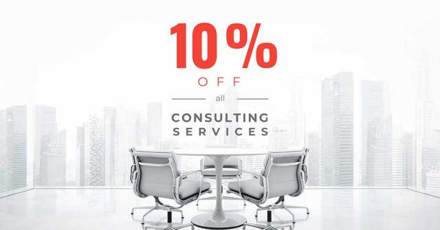 Consulting Services Offer with White Office Space Facebook AD Šablona návrhu