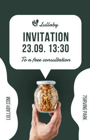 Szablon projektu Reklama zdrowych konsultacji żywieniowych w kolorze zielonym Invitation 5.5x8.5in