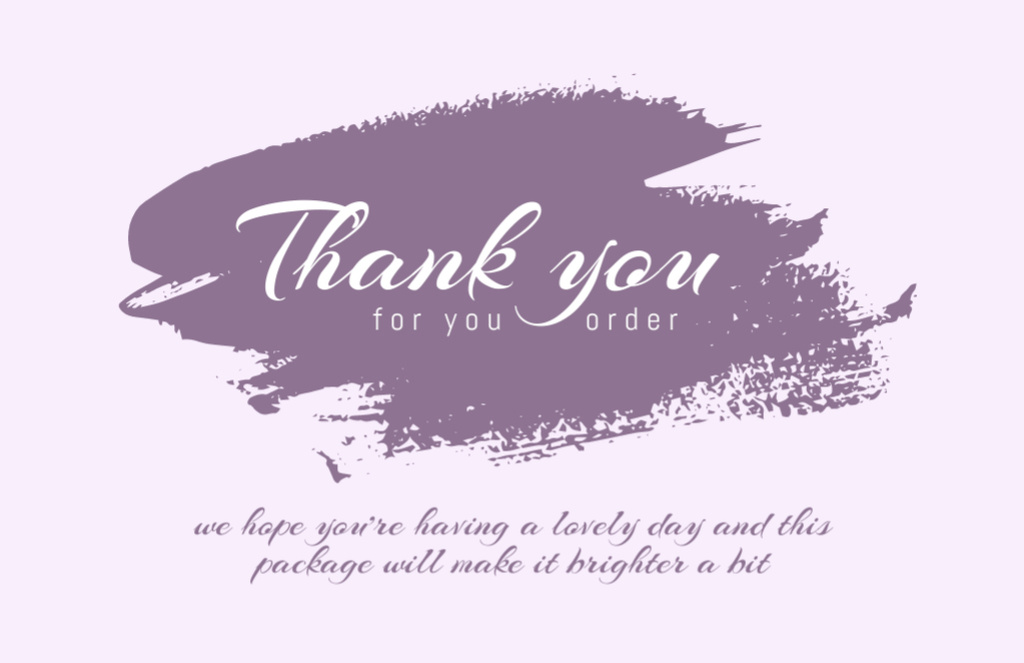 Plantilla de diseño de Thank You for Order Text on Purple Thank You Card 5.5x8.5in 