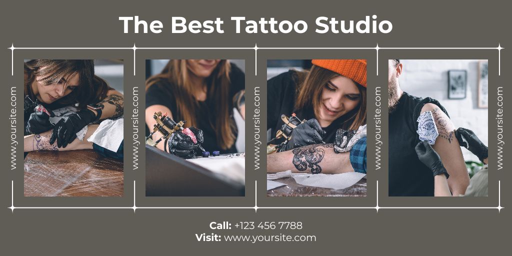 Designvorlage Qualified Tattoo Studio Service Offer With Contacts für Twitter