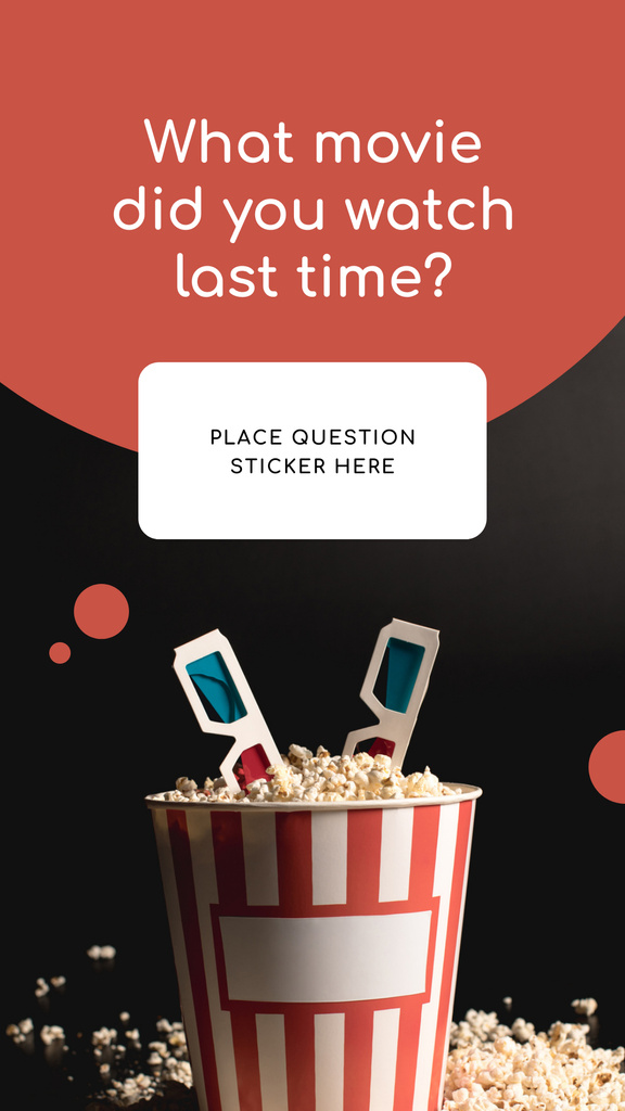 Designvorlage Movie question form with Popcorn and glasses für Instagram Story